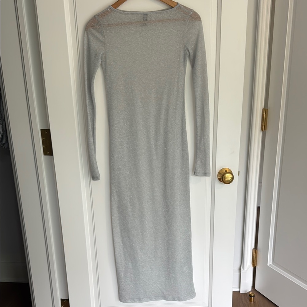 H&M silver glitter mesh Long Sleeve Dress